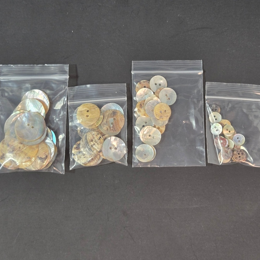 Vintage Iridescent Mother of Pearl Shell Buttons Assorted Sizes Lot of 4 Bags